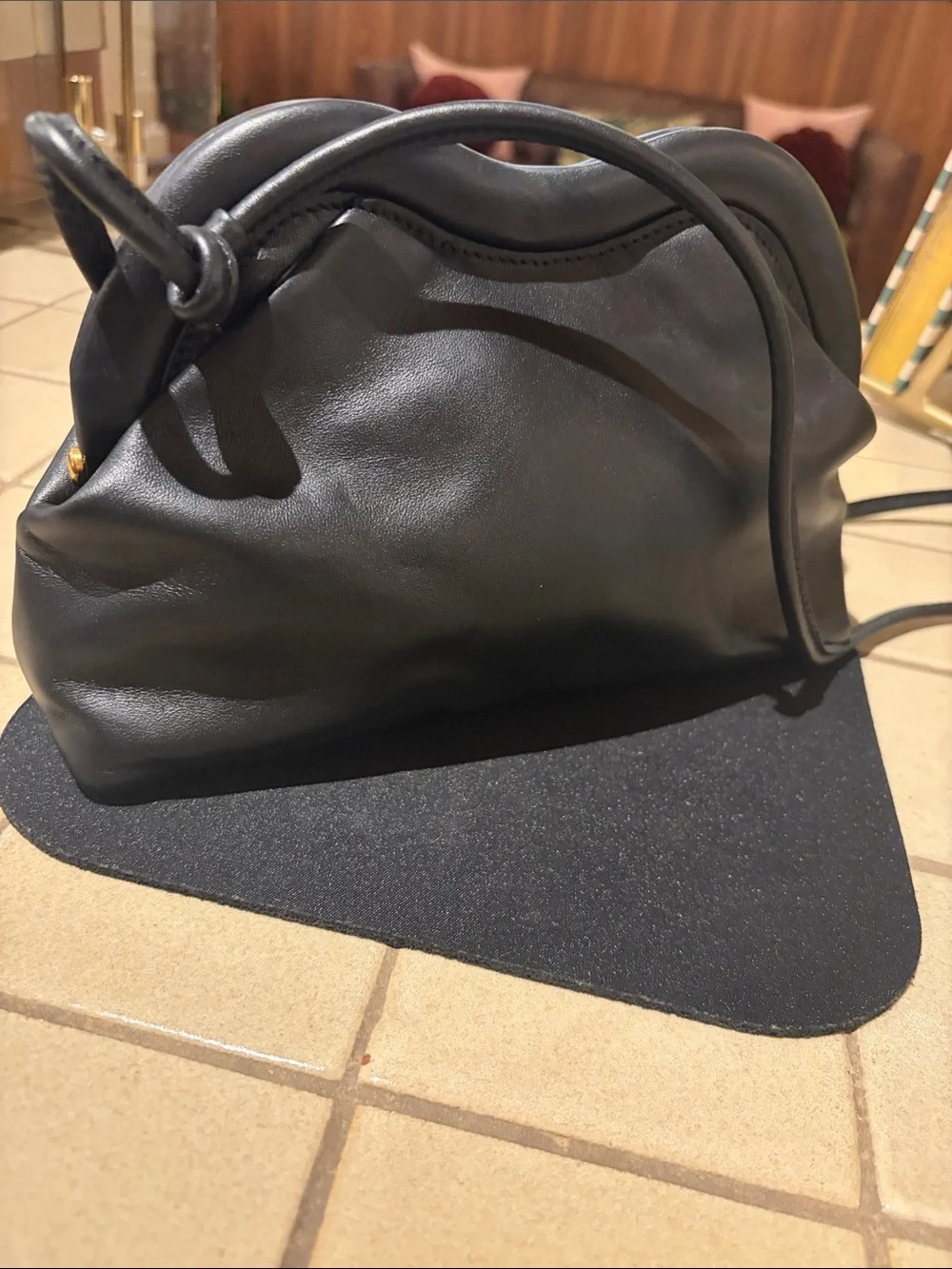 Authentic Mansur Gavriel Black Leather Shoulder Bag with Slim Strap